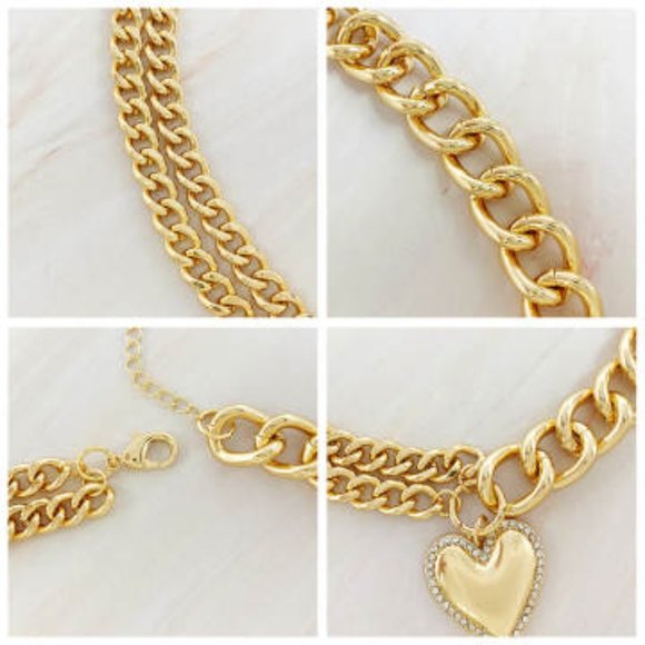 Large Heart 16" Gold and diamond cz Necklace - Picture 6 of 7